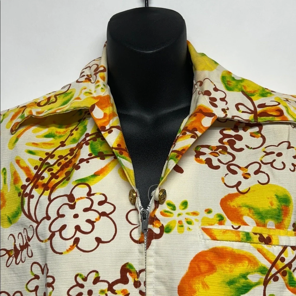 Take of Waikiki Floral ShirT small men’s 100% cotton zipper vintage Hawaiian